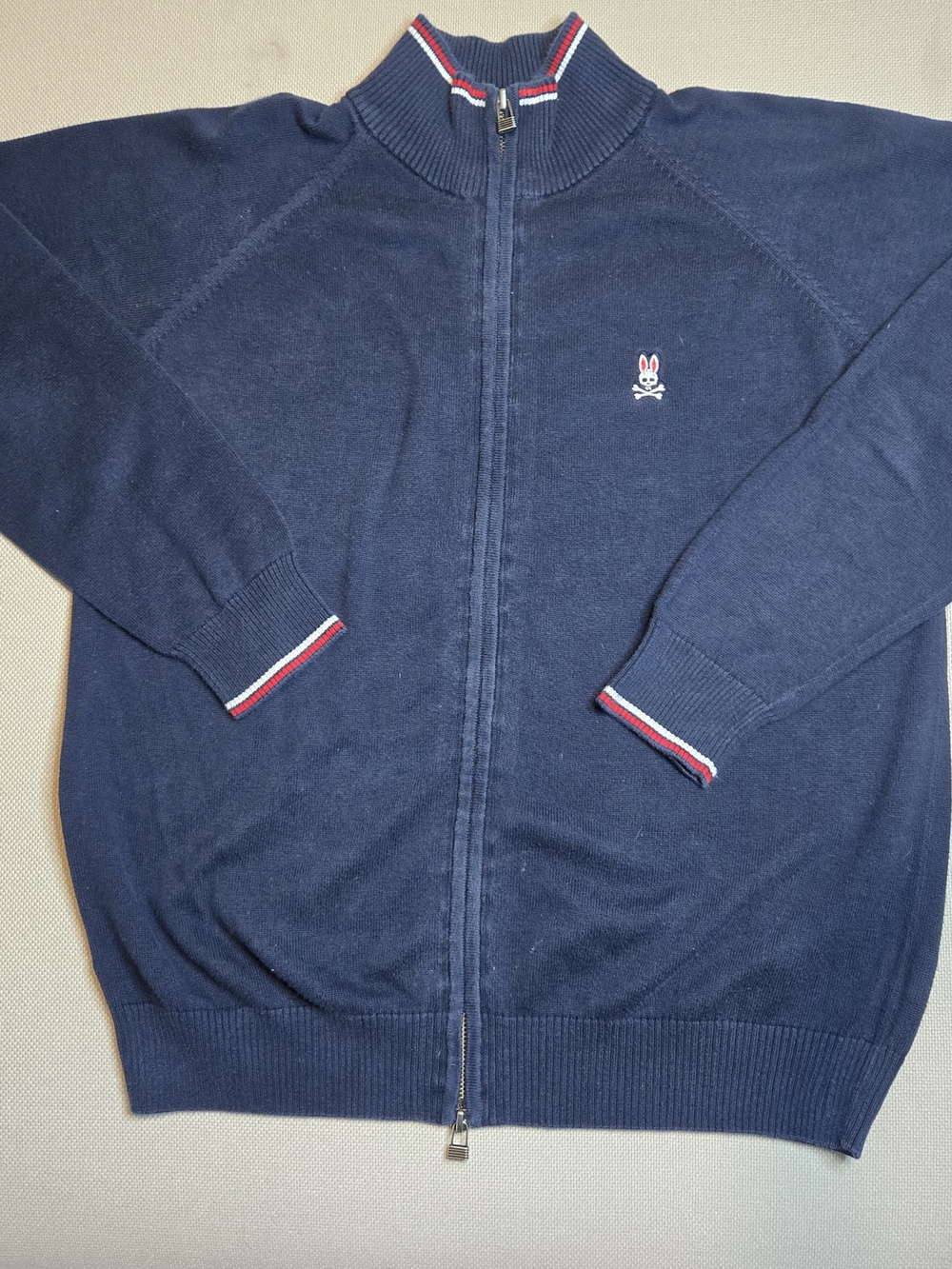 Psycho Bunny Long Sleeve Zipper Sweater Navy Mock Neck SMALL Pima Cotton